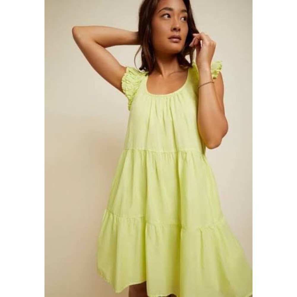 Nation LTD Lime Green Ruffle Sleeve Tiered Mini Dress XS